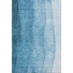 HomeRoots 652754 9x12 ft. Teal & Ivory Ombre Transitional Machine-Washable Rectangular Area Rug with UV Protection, Machine-Washable Area Rugs, Rectangular Area Rugs