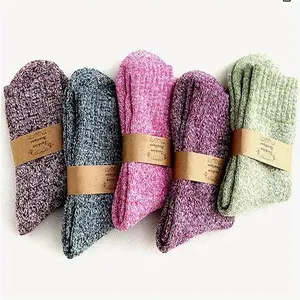 5 Pairs thick knit winter socks for women ethnic style solid color snow pattern design soft breathable sweat proof odor proof ideal for outdoor warmth