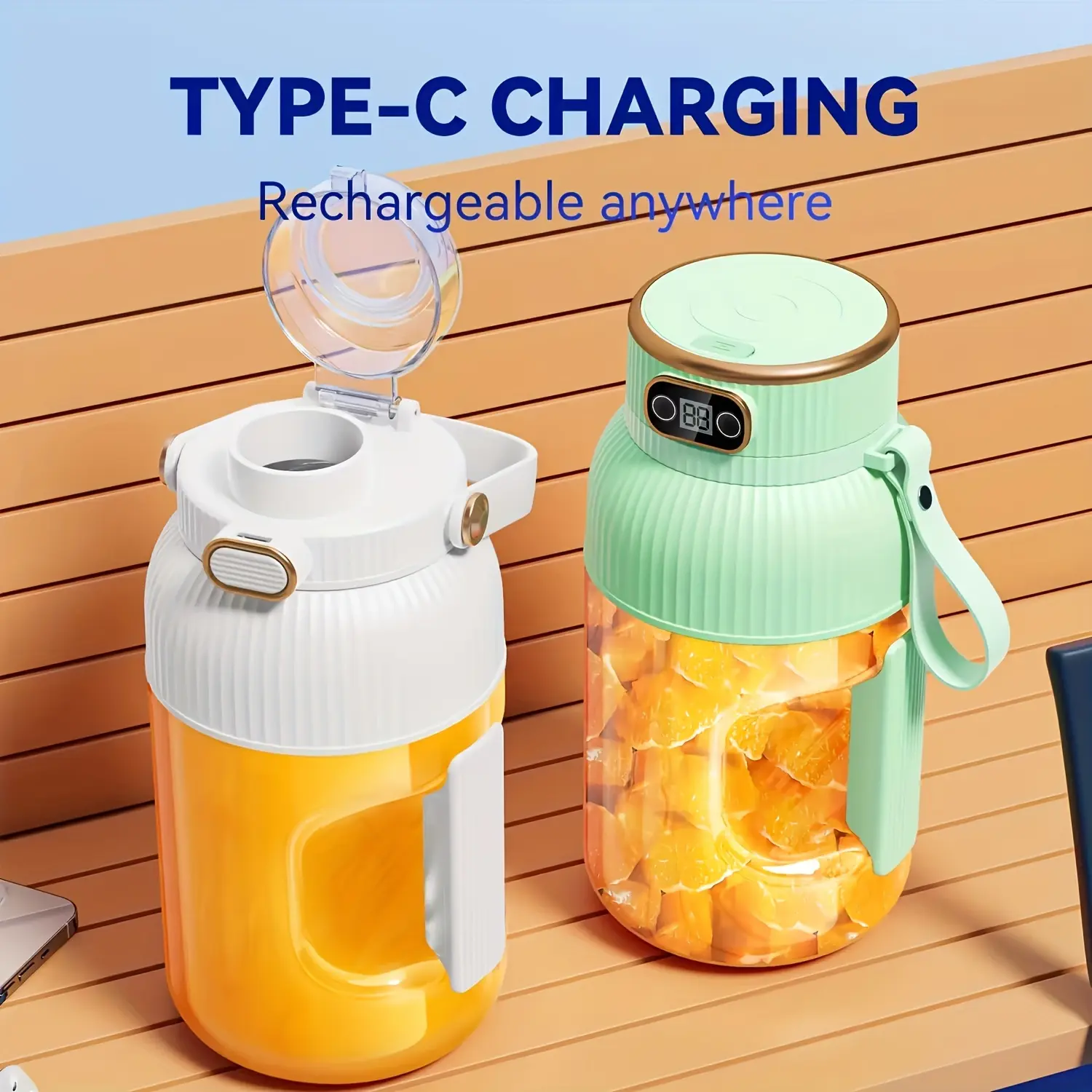 Portable Juicer & Travel Blender with Digital Display & Motorized Blending - Compact - Suitable for Milkshakes, Smoothies, -the- Blending, for, Gym, Picnic, - Operation (No Outlet Required)