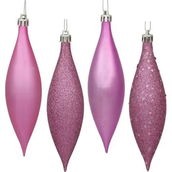 212 MAIN Drop-Shape Plastic Christmas Ornament Decorations - 8 Pcs/Box, 5.5 in, Pink & Assorted Colors, 4 Finishes, Suitable for All Ages, Indoor Festive Decor