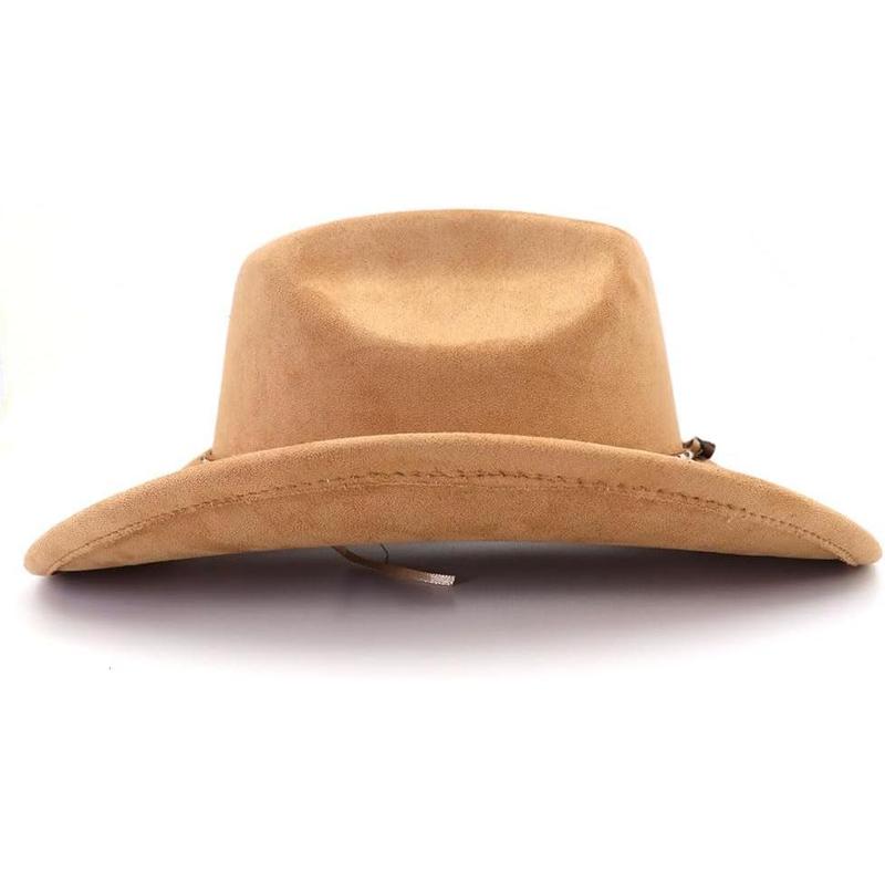 Classic Suede Cowboy Hat for Adult Wide Brim Western Cowgirl Hat Women Fedora Hat with Leopard Print Hatband