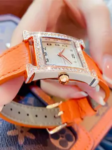 Women's Elegant Rhinestone Decorated Quartz Watch, Fashionable Square Dial Watch for Women & Girls, Trendy All-match & Exquisite Watch for Birthday Gift with Box