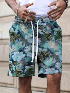 Men’s printed shorts, jacquard print shorts, casual tropical-style comfortable shorts, suitable for everyday outdoor wear, men’s bottoms ideal for all seasons, lightweight casual shorts, perfect for a summery vibe.