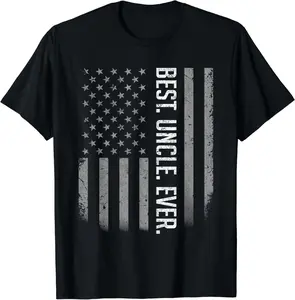 100% Cotton Best Uncle Ever US American Flag Shirt Gift For Father's Day T-Shirt Round Neck Short Sleeve T-Shirt Women's Men Graphic Tee Vintage Crewneck