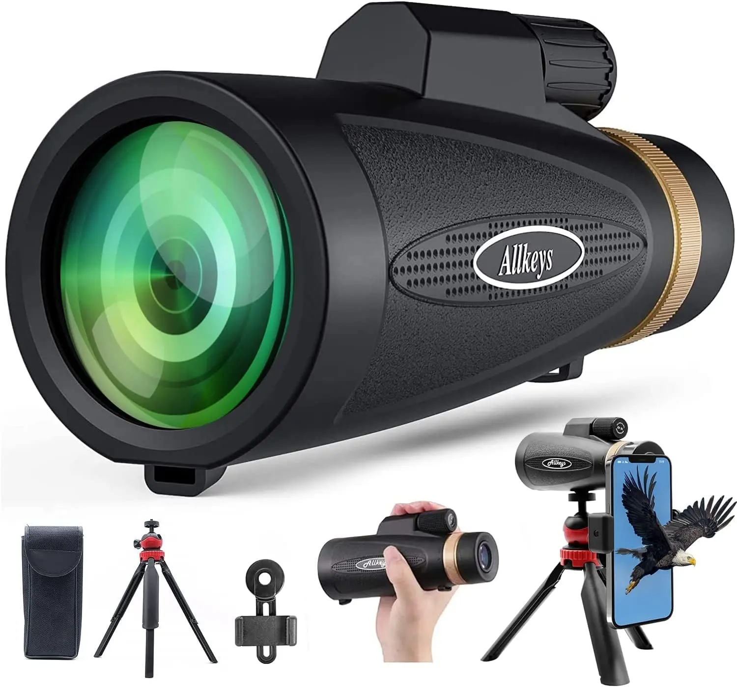 Allkeys HD Monocular Telescope, 16x55 High Power Waterproof Monocular with Upgraded Folding Tripod Floating