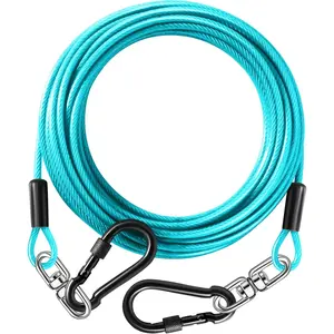 Dog Tie Out Cable 10FT-300Lbs,Heavy Duty Dog Leads&Tether for Yard with Swivel Hook,Small Large Dogs Leash Line for Outside,Rust Chew Proof Dogs Run Cable for Outdoor Camping(Teal, 10FT)