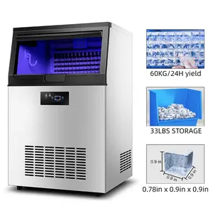 Commercial Ice Maker Machine, 120Lbs/24H with 33Lbs Storage, 40 Cubes per Cycle, Stainless Steel Freestanding & Under Counter Ice Maker with LED Display & Self-Cleaning, for Home Bar Restaurant