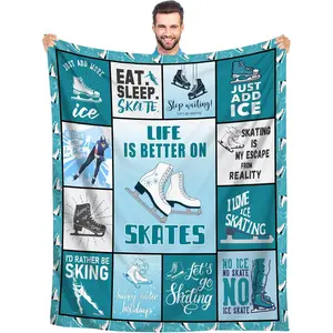Ice Skating Blanket, Ice Skating Gifts for Teens Boys Girls, Ice Skating Themed Gifts, Ice Skating Gifts for Birthday/Christmas, Ice Skating Lover Gifts, Unique Ice Skating Throw,60"x50"