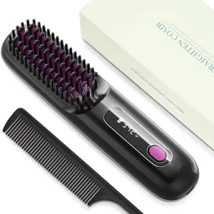Cordless Ceramic Ionic Hair Straightening Brush - Smooth Anti-Frizz Tool, 30-Second Quick Heat Up, Adjustable Temperature, Travel-Portable Styling Appliance for All Hair Types