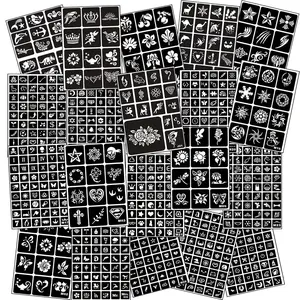 Temporary Tattoo Stencils for Women Girls and Kids, 660+ PCS Henna Tattoo Stencil Kit,Temporary Indian Arabian Glitter Airbrush Tattoo Stencils for Face Body Paint DIY