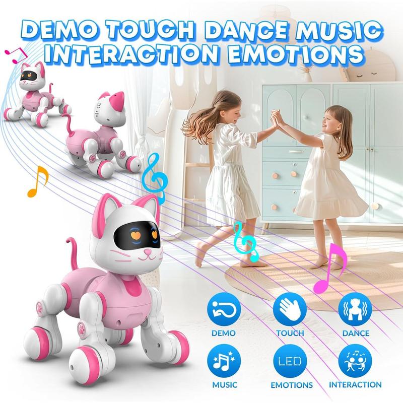 Programmable Remote Control Robot Cat Dog for Kids, Interactive Robotic Cat, Robo Cat, RC Robot with Touch Sensing, LED Eyes, Dance & Music, Sticker (White)7