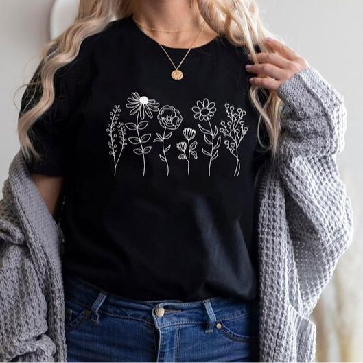 Bella Canvas Heart T-Shirt, Wild Flowers Shirt, Wildflower Tshirt, Floral Shirt, Botanical Shirt