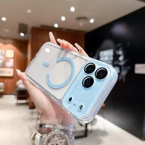 Transparent magnetic phone case with lens protection and built-in lens film. 2-in-1 transparent magnetic phone case suitable for iPhone17ProMax16/15/14/13ProMax. Four-corner magnetic phone case, anti-fall and anti-fingerprint, suitable for men and women