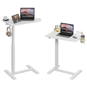 [Gamork] Compact Sit-Stand Desk – Pneumatic Height-Adjustable Mobile Desk / Portable Laptop Table (Suitable for Use Beside Beds or Sofas) – 26" x 19"