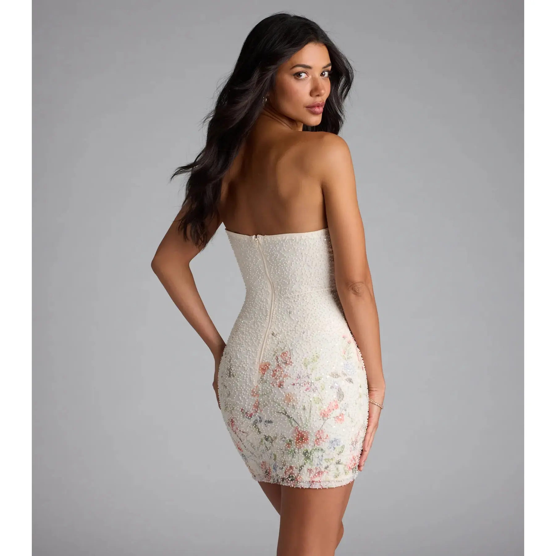 Felicia Floral Beaded Mini Dress