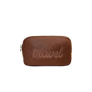 Stoney Clover Lane "travel" Embroidered Small Pouch in Espresso