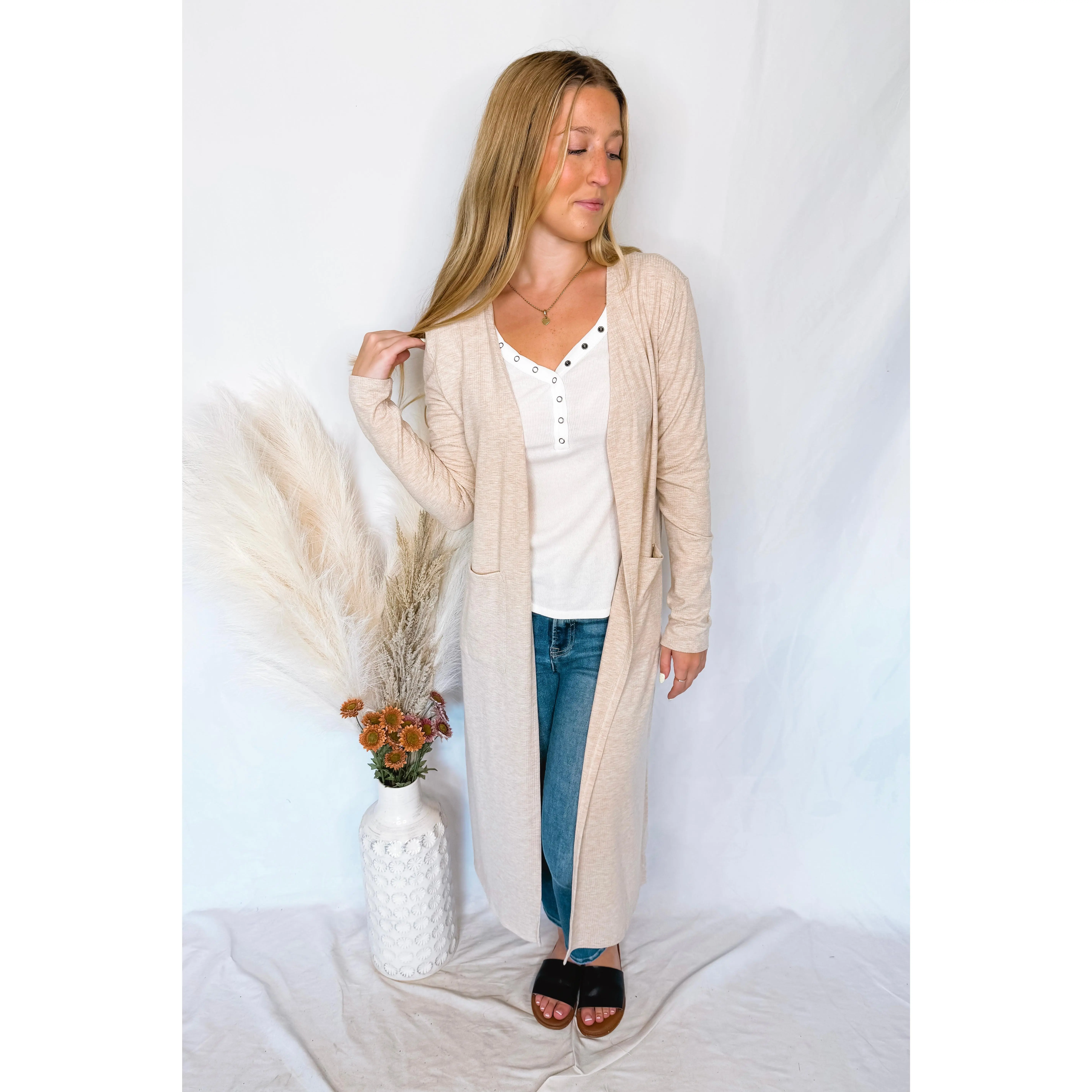 Gertie Ribbed Open Front Cardigan - Oatmeal