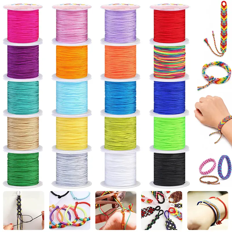 20 Rolls Nylon Chinese Knotting Cord, Macrame Beading Thread for DIY Braided Bracelets Necklaces Wind Chimes, Multipurpose String for Handmade Jewelry Craft Making Projects