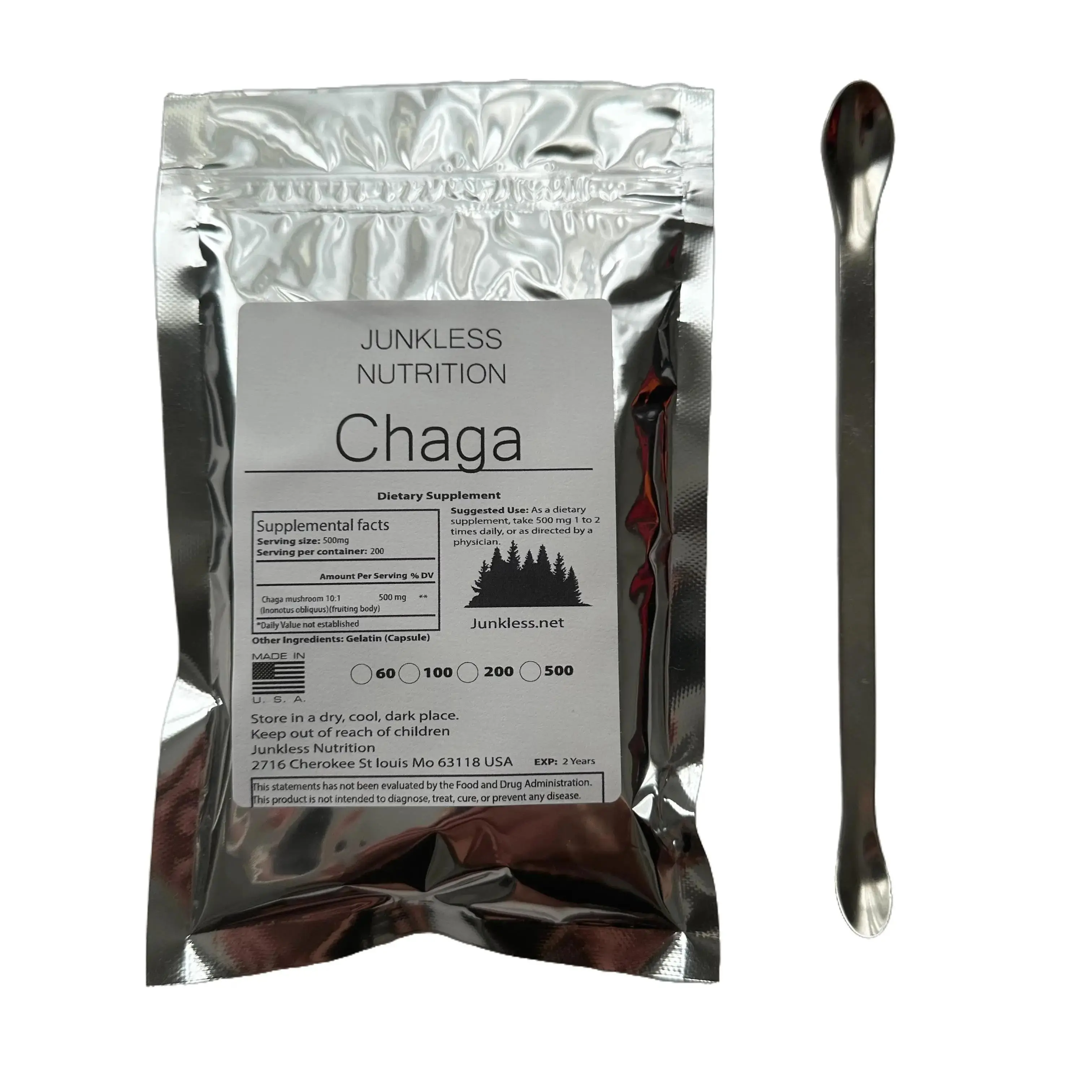 PURE Chaga Mushroom Powder with Spoon -500 Grams-  10:1 Herbal supplements