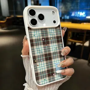 Mint Green and Brown Plaid Magnetic Phone Case Is Suitable for iPhone 17 E Air Pro ProMax iPhone16 15 14 Plus 13 12 Mini 11 X XS XR Features a Fashionable and Trendy Pattern Design. The Transparent Case Comes in Multiple Colors and Is a Classic