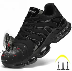 Men's Work Safety Shoes, Durable Steel Toe Sports Shoes, Work Boots With Toe Protection, Anti-Puncture, Anti-Slip, Breathable Woven Industrial Construction Protective Hiking Boots For Spring, Autumn & Winter