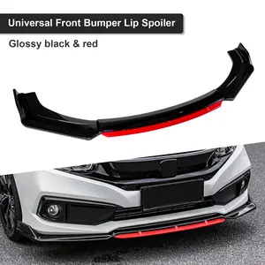 Universal Front Bumper Lip Spoiler Splitter Body Kit 71.25″ Length Glossy Black & Red Fit For Most of Cars Durable Wear-resistant Effective Protection Vehicle Exterior Upgrade Accessories