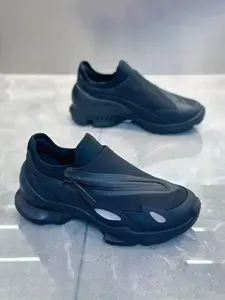 Men's Dark Functional Thick Sole Dad Shoes, Side Zipper Slip-On Mesh Casual Sports Sneakers, Reflective Strips Anti-Slip Wear-Resistant Running Shoes