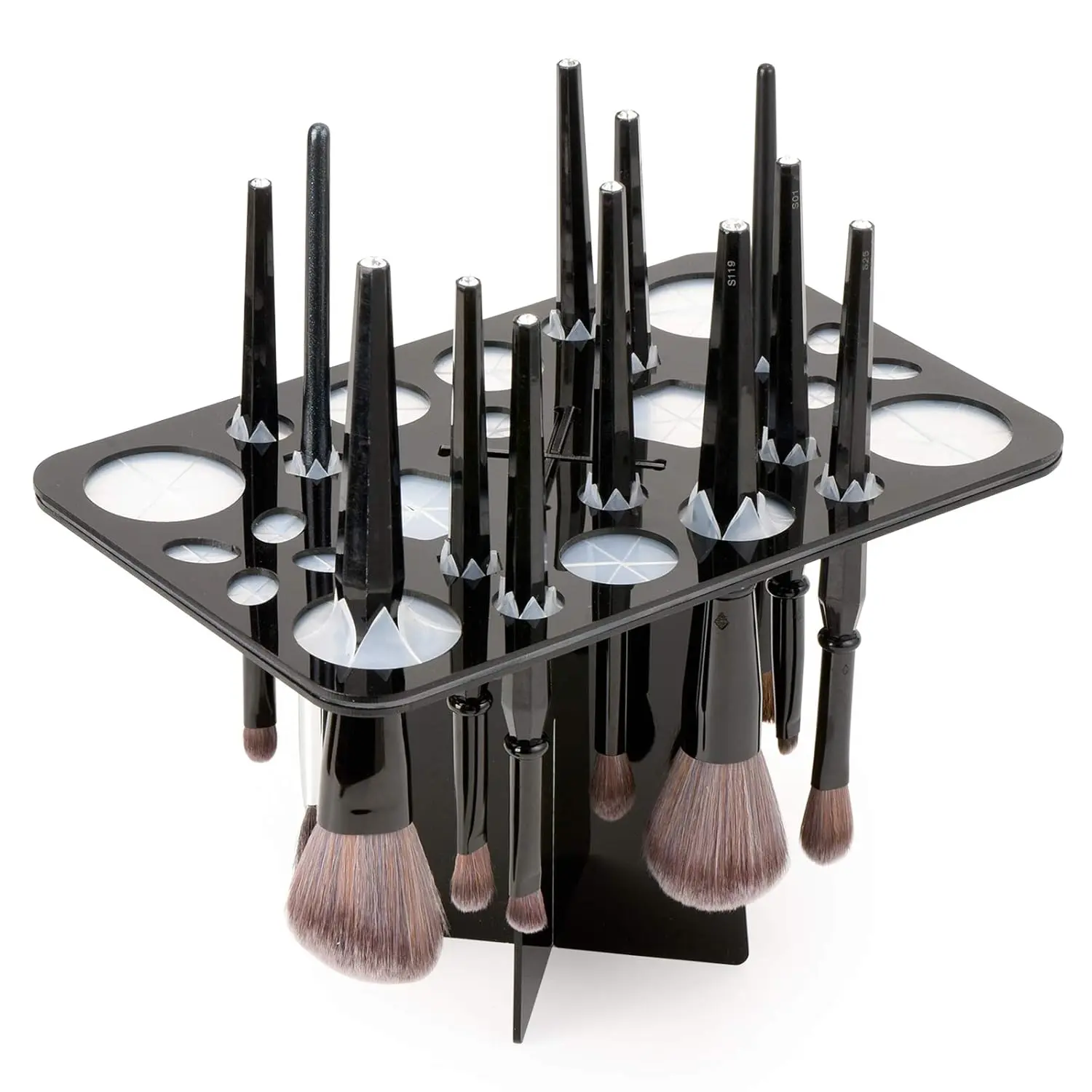 Black Unisex Acrylic 28-Slot Brush Drying Organiser - Foldable Freestanding Stand, Easy Storage for Nail, Paint, Makeup Brushes, Ideal for Artists, Enthusiasts, Home Supplies Organizer