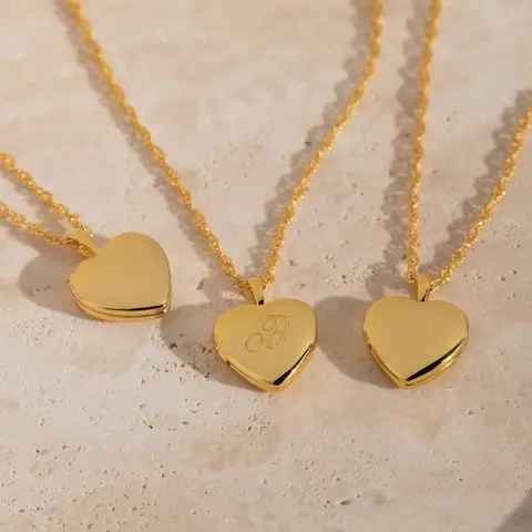 Initial Heart Locket Necklace by Caitlyn Minimalist - Custom Engraved Letter Pendant Necklace in Gold & Silver - Personalized Jewelry - Christmas Stocking Stuffers