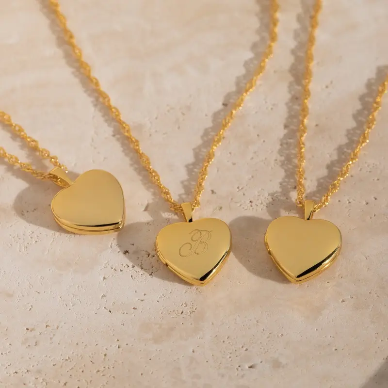 Initial Heart Locket Necklace by Caitlyn Minimalist - Custom Engraved Letter Pendant Necklace in Gold & Silver - Personalized Jewelry - Christmas Stocking Stuffers