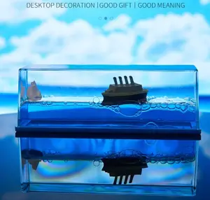 Viral TikTok Titanic Glass Liquid Motion Desk Decor - Modern Christmas Decoration, Eternal Voyage Floating Ship Ornament, Realistic Wave Calming Sensory Toy, No-Battery Aesthetic Home Office Bedroom Essential Gift