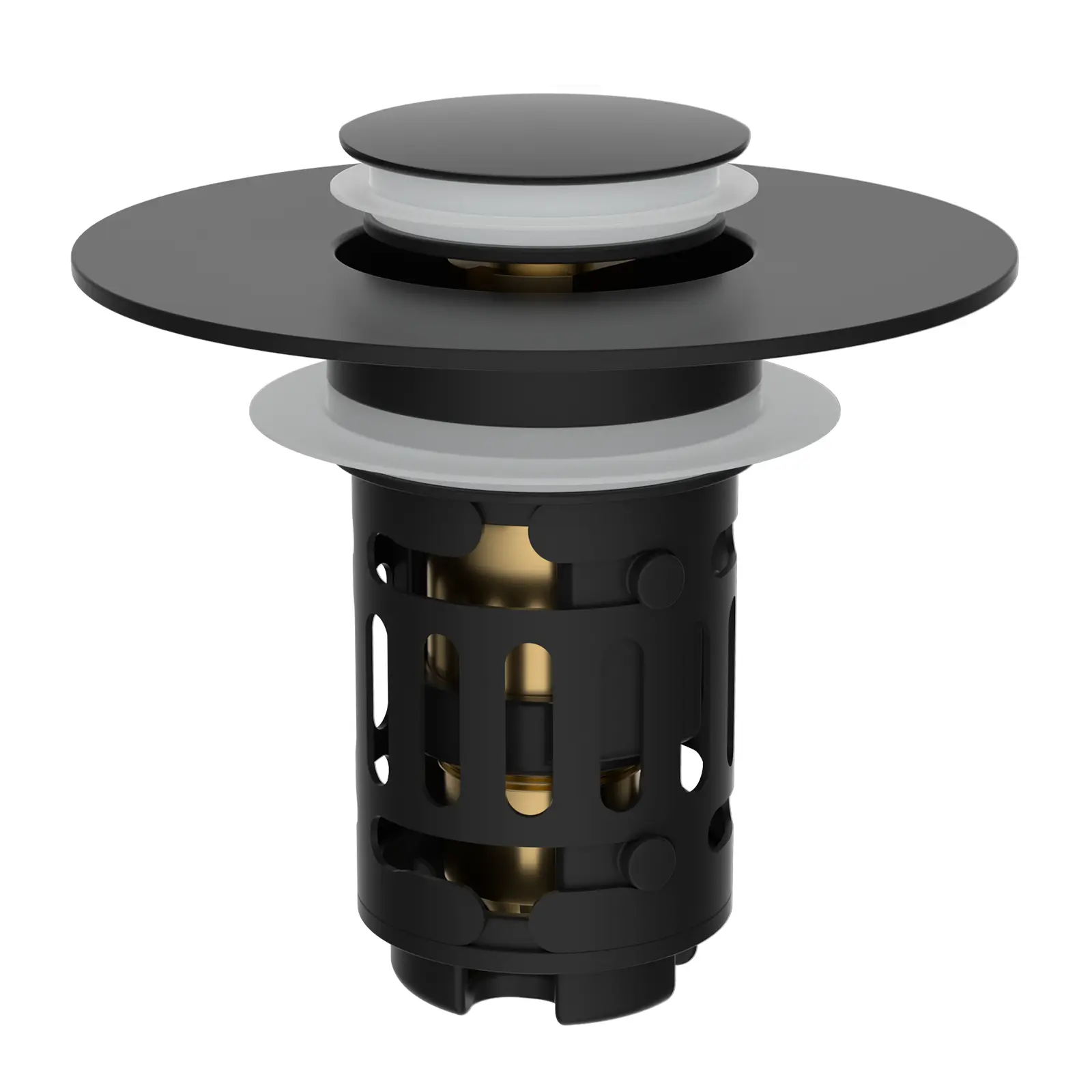 Hibbent Upgraded 3-in-1 Bathroom Sink Drain Strainer Bathroom Accessories Set, Universal Pop-Up Stopper with Removable Stainless Steel Filter Basket Hair Catcher, Brass Bullet Core Plug for 1.1"-2.36" Basins, Matte Black