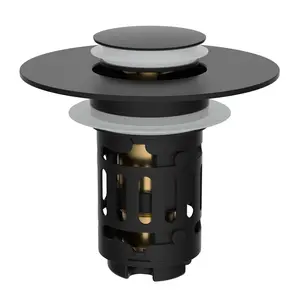 Hibbent Upgraded 3 in 1 Bathroom Sink Drain Strainer, Universal Pop Up Stopper, Removable Stainless Steel Filter Basket Hair Catcher, Sink Plug for 1.1''~2.36'' Basin, Brass Bullet Core, Matte Black