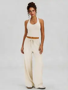 Comfortable Backless Loose Wide Leg Long Pants Two-Piece Set, Athleisure Sweatsuit, Sporty Casual, Women's Fashion, All Seasons Wear