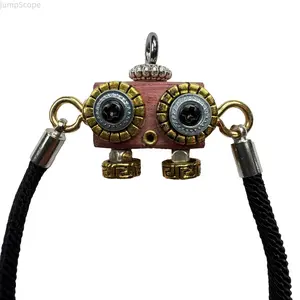 Steampunk Robot Charm Bracelet, Handmade Wooden Beaded Cord Bracelet, Unique Industrial Gear Design Adjustable String Bracelet for Women Men Gothic Aesthetic Jewelry Gift
