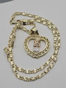 15s heart pendant with  a 4mm diamond cut style chain 18inches long copper gold plated