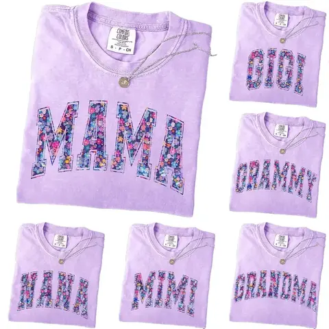 Custom Comfort Colors Mama T-Shirt, Floral Mom Spring Shirt, Personalized Flower Grandma Tee, Floral Nana Auntie Mimi Gigi Grammy Shirt - AG