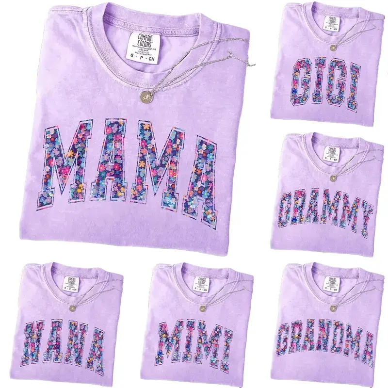 Custom Comfort Colors Mama T-Shirt, Floral Mom Spring Shirt, Personalized Flower Grandma Tee, Floral Nana Auntie Mimi Gigi Grammy Shirt - AG