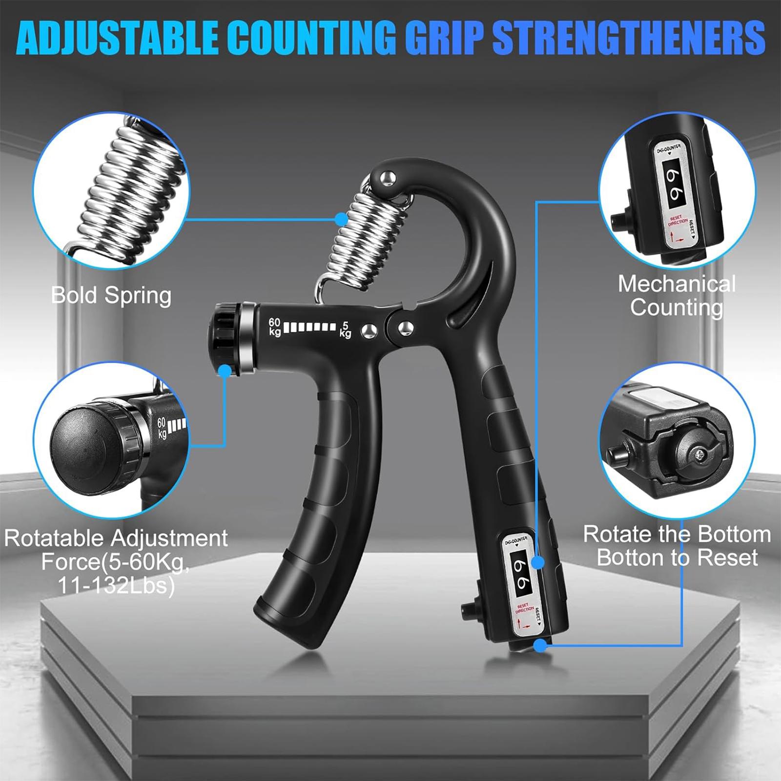 Professional 5-in-1 Hand Grips & Strength Training Accessory Kit for Athletes, Complete Set for Forearm Workouts with Adjustable Gripper and Finger Exerciser, Hand Grips For Strength Training, Exercise Fitness Equipment