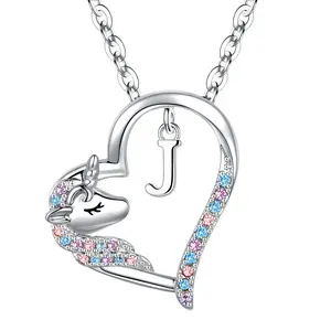 Women's unicorn 26 letter necklace, colorful cubic zirconia pendant necklace, personalized name letter gift necklace for women