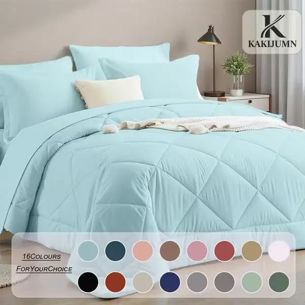 5/7PCS Luxury Checkered Comforter Set Ultra Soft Fluffy Bed in a Bag Breathable Warm All Season Bedding Set Twin Full Queen King Multiple Colors