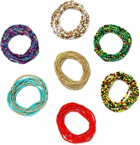 African Waist Beads Chain Layered Belly Body Chain Beach 7Pack Waist Jewelry Body Accessories for Women (50/70 inch)