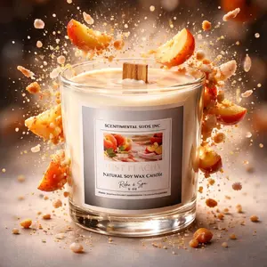 JUST PEACHY 9 OZ HAND-POURED CRACKLING WOOD WICK CANDLE Natural Soy Wax Scented for Relaxation & Spa