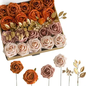 Artificial Flowers Box Set 5 Style Flowers for DIY Wedding Decoration Bouquet Table Centerpieces Aisle Arch Flower Decoration Bridal Shower Party Home Decor, Gorgeous Burnt Orange