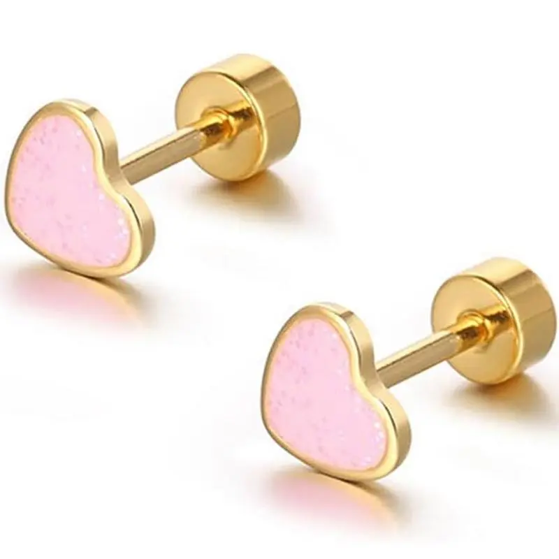 Titanium Heart Love Earrings for Women Girls 14k Gold Plated Hypoallergenic Cute Cartilage Tragus Screw Back Post Sensitive Ear