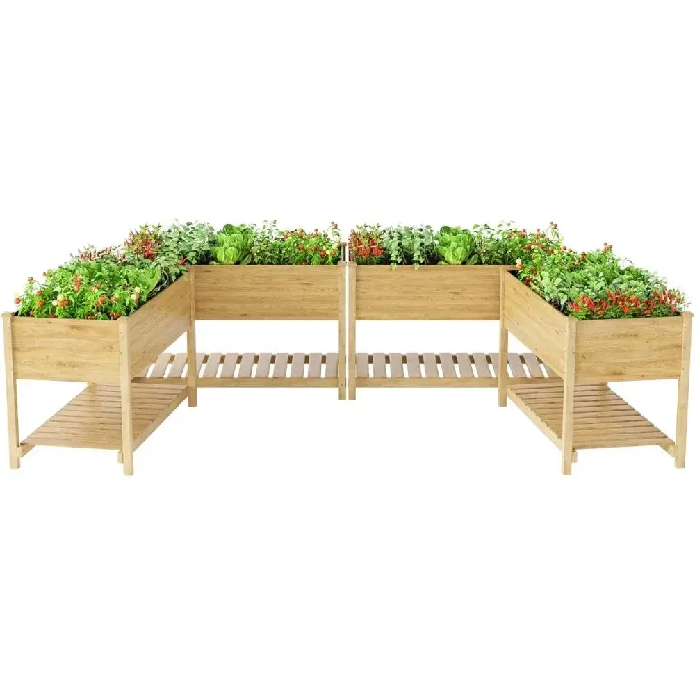 Elevated Cedar Garden Bed with Storage Shelf