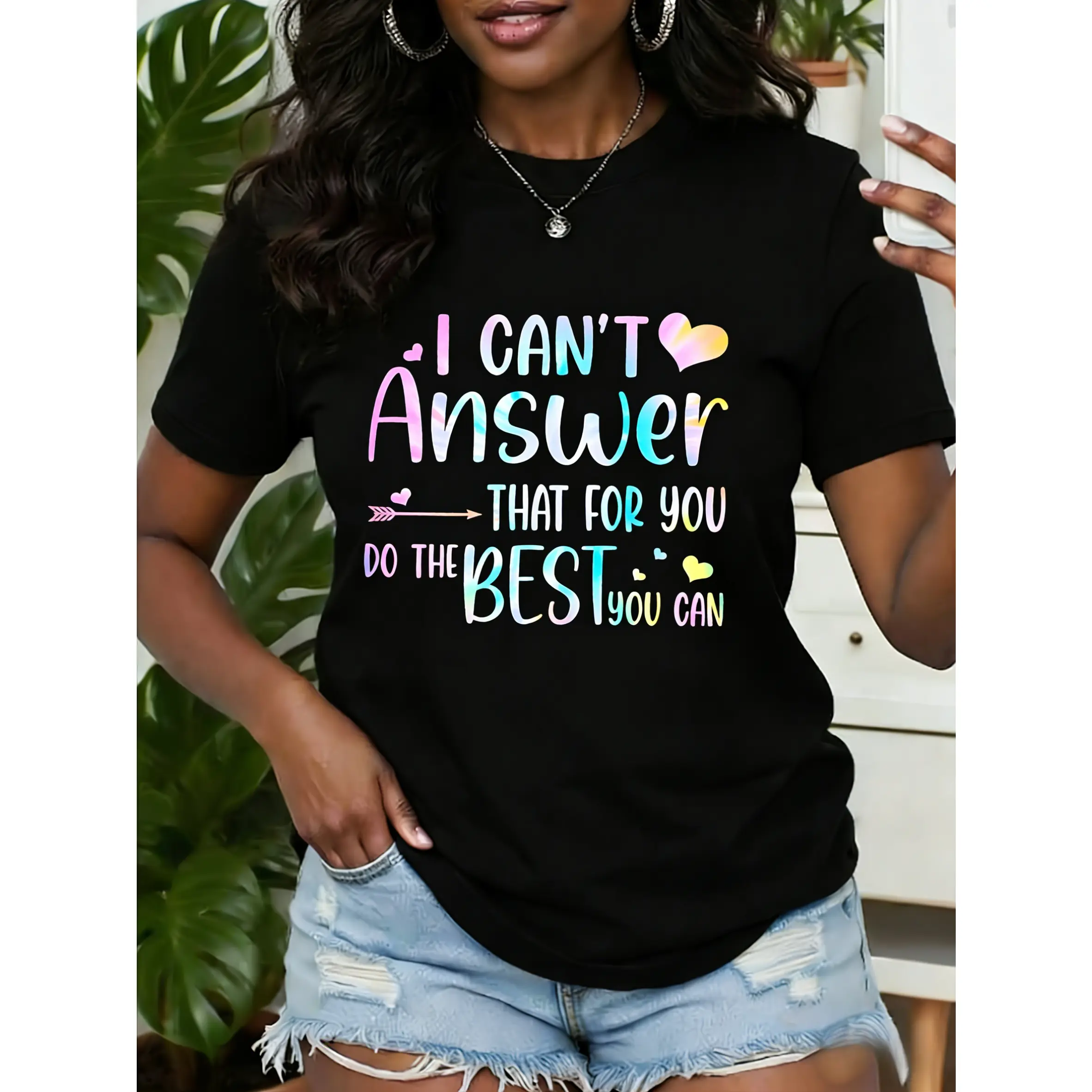 Women's Inspirational Graphic T-Shirt, Casual Oversized Cotton Short-Sleeve Top with Rainbow Print for Streetwear, Shortsleeve, Fabric, Casual Ootd, Wardrobe Staples, All Seasons, Asymmetrical, Christmas, Do Not Bleach, Classic, Rainbow Grad., Elevated Ba