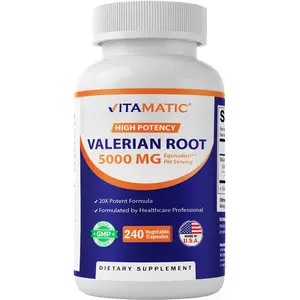 Vitamatic Valerian Root 5000 mg Equivalent per Capsule - 240 Capsules - 20X Concentrated Extract from 20:1 250mg - Herbal Sleep Aid Supplement Healthcare