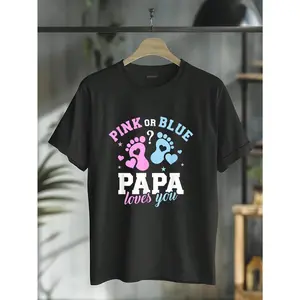 GGOR 100% Cotton Gender Reveal GiftsGender Reveal Papa Dad T-Shirt