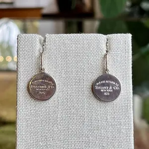 Pre-owned TIFFANY & CO Round Disc Drop Sterling Silver Earrings